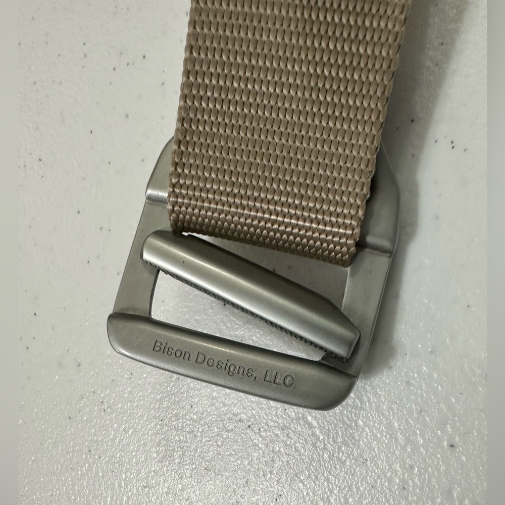 Bison Beige nylon Belt with Silver Buckle - Picture 5 of 9